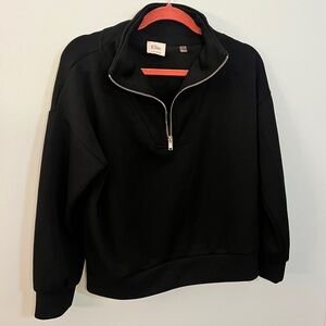 Elie Tahari Womens 1/4 Zip Pullover Womens L Black Ribbed  Sweatshirt
